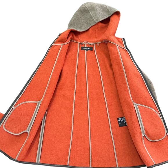 Ellen Tracy Wool Blend Hooded Car Coat Gray with Orange Lining Size 4 - Picture 10 of 12